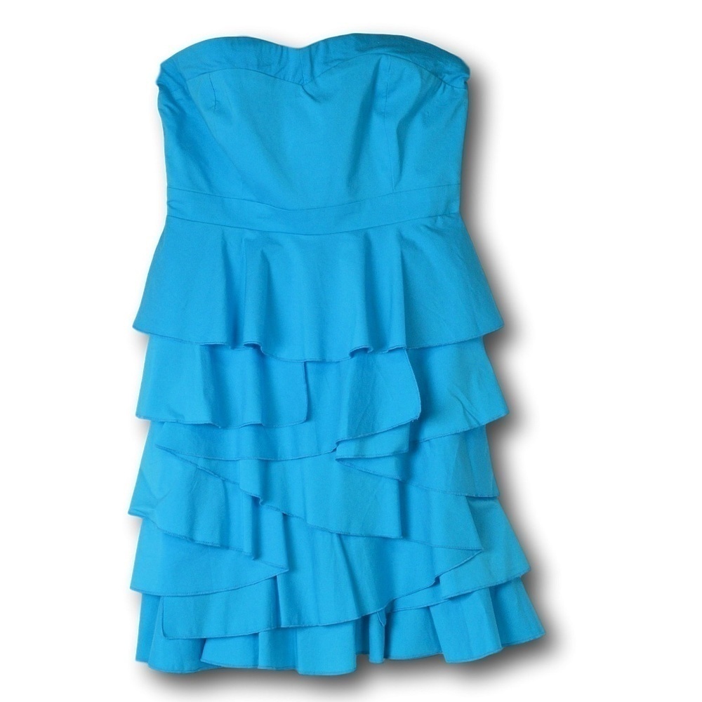Strapless Turquoise Blue Tier-Ruffle NY&C Dress